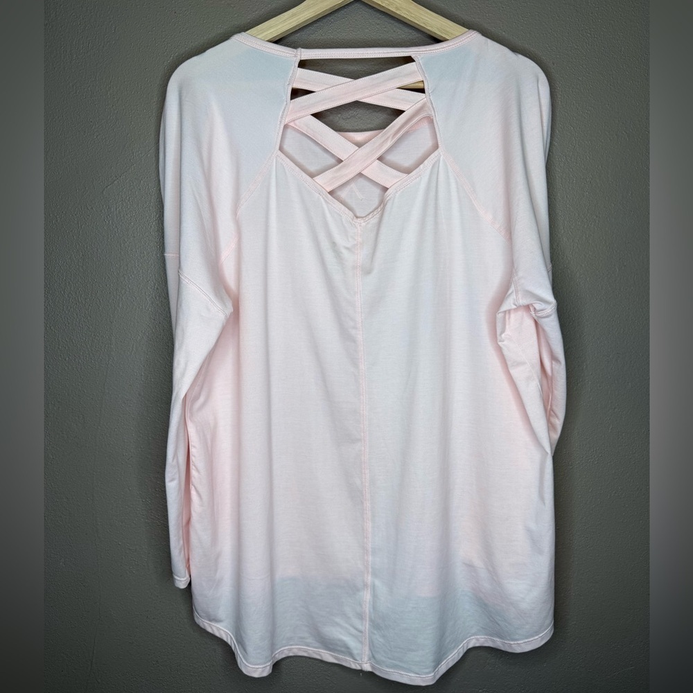 Apana Light Pink Women's 1X Activewear Top Criss-Cross Back Sport Soft&Stretchy - Picture 9 of 13
